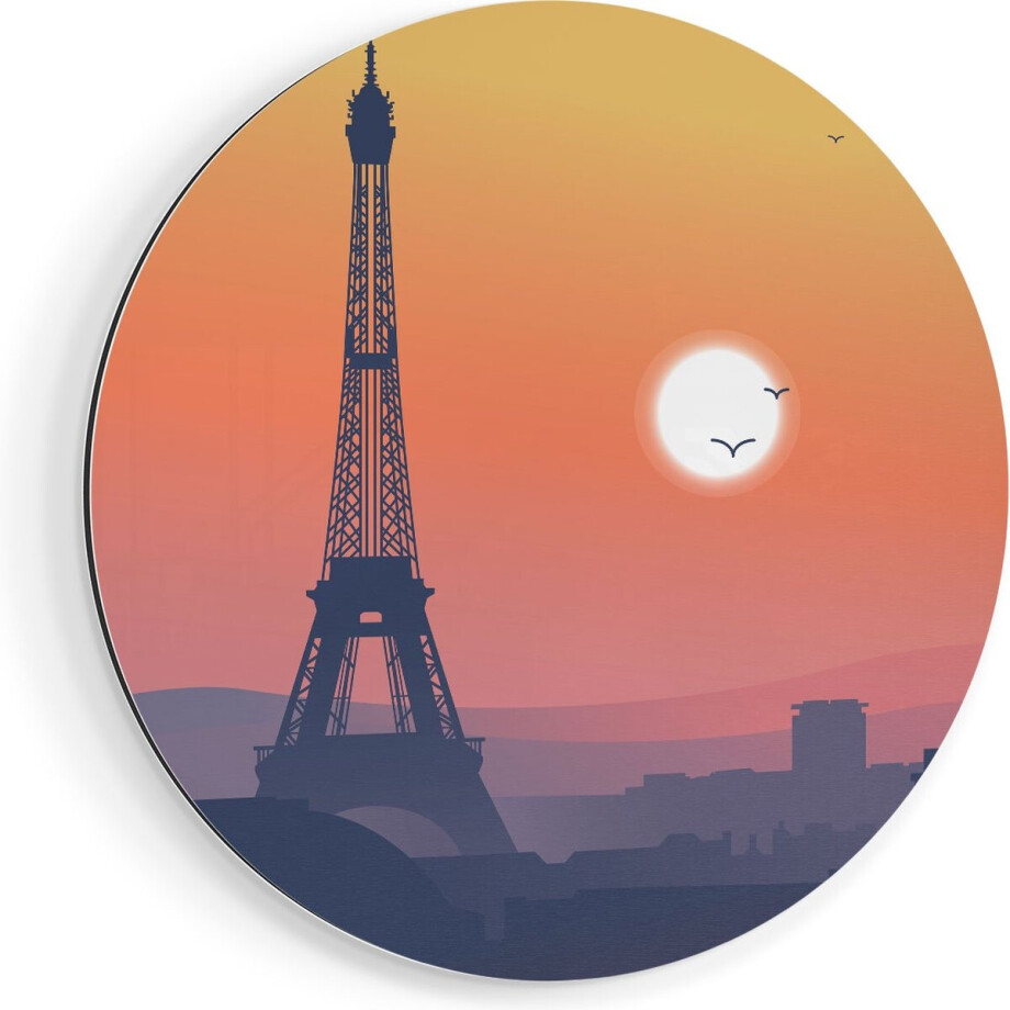 Artaza Dibond Muurcirkel Illustratie Van De Eiffeltoren In Parijs - Ø 60 cm - Wandcirkel - Rond Schilderij - Voor Binnen en Buiten afbeelding 1