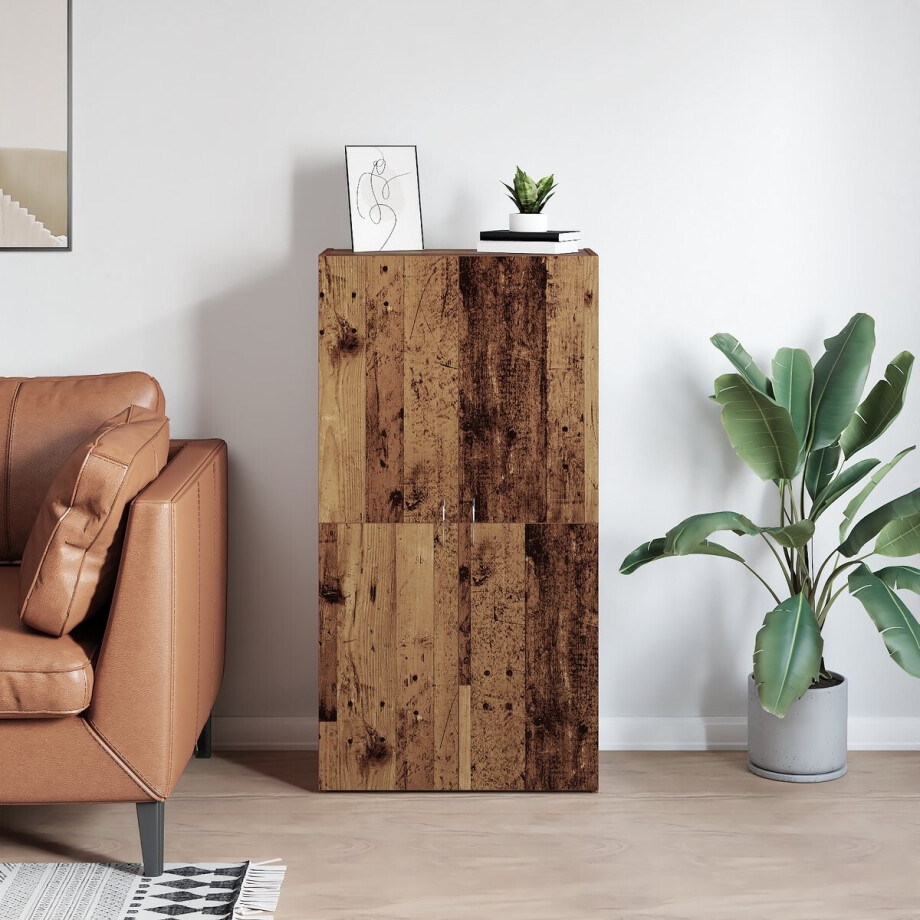 vidaXL - Kantoorkast - Oud - hout - 60 - x - 32 - x - 115 - cm - Bewerkt - hout afbeelding 1