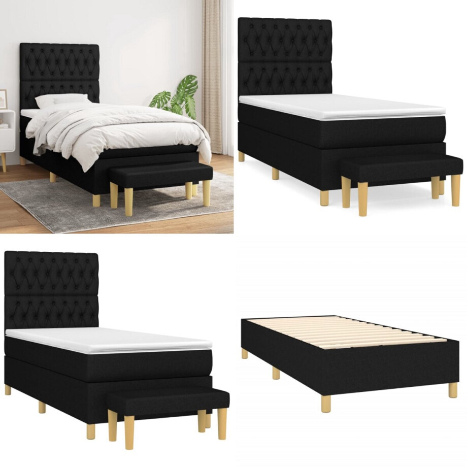 vidaXL Boxspring met matras stof zwart 100x200 cm - Boxspring - Boxsprings - Pocketveringbed - Bed afbeelding 1
