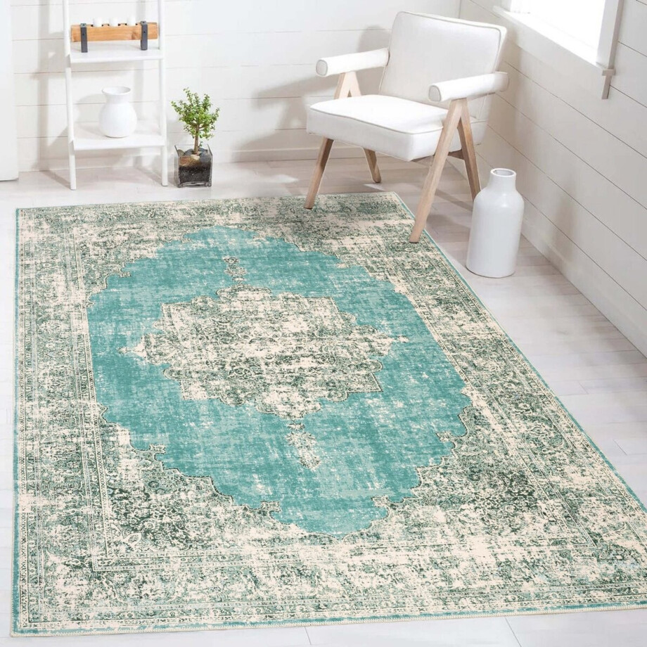 Flycarpets Burano Vintage Medaillon Vloerkleed - Mint Groen - Laagpolig Tapijt - 160x230 cm Flycarpets Burano Vintage Medaillon Vloerkleed - Mint Groen - Laagpolig Tapijt - 160x230 cm afbeelding 1