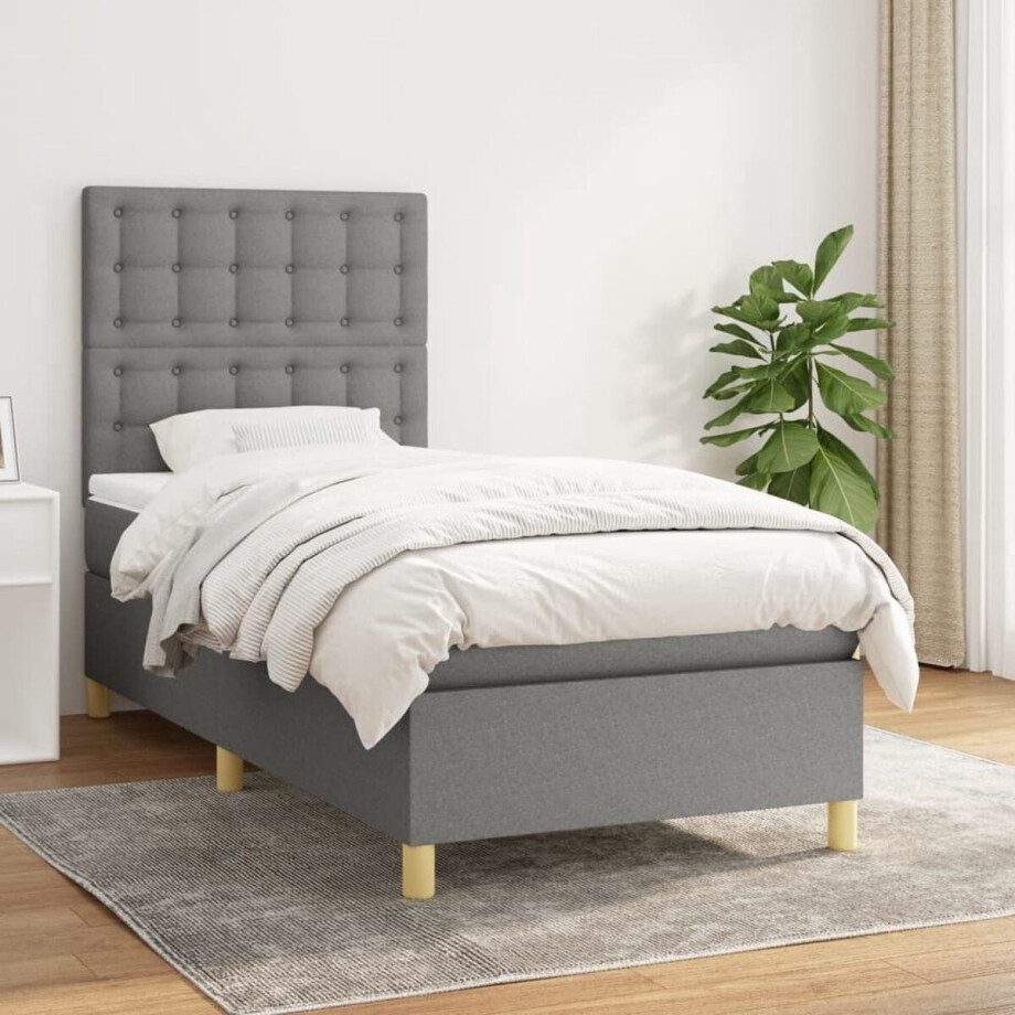 vidaXL Donkere Kleuren - Boxspringbed - Boxspring met matras stof donkergrijs 80x200 cm - Verstelbare Hoofdbord - Pocketveer Matras - Middelhard Matras vidaXL Donkere Kleuren - Boxspringbed - Boxspring met matras stof donkergrijs 80x200 cm - Verstelbare Hoofdbord - Pocketveer Matras - Middelhard Matras afbeelding 1