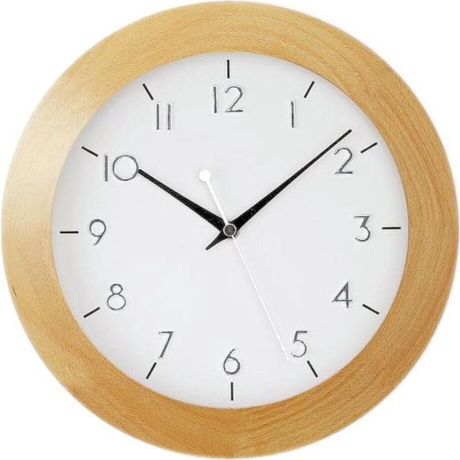 AMS F5836 - Wandklok - Rond - Analoog - Hout - Mineral glas - Radiogestuurde tijdsaanduiding - Bruin - Wit afbeelding 1