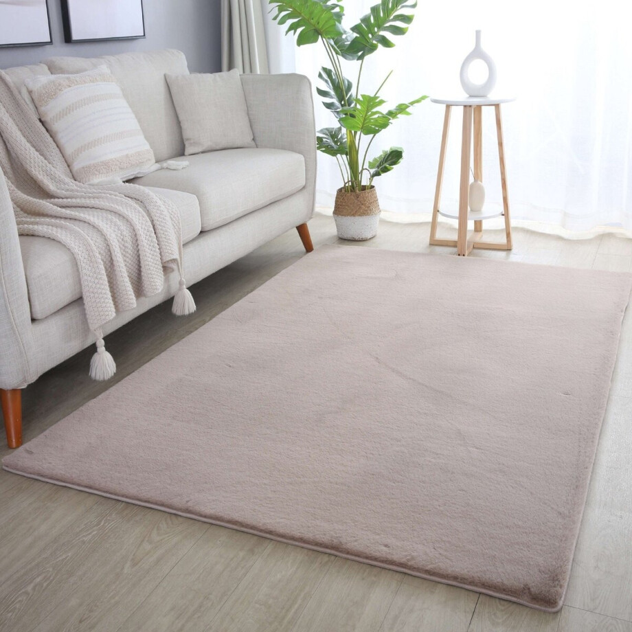 Flycarpets Teresa Hoogpolig Fluffy Vloerkleed - Beige - 80x150 cm afbeelding 1