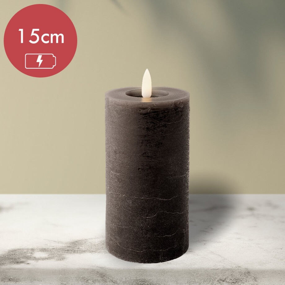 LED kaars wax grijs met vlam-effect voor binnen 7 x 15cm afbeelding 1
