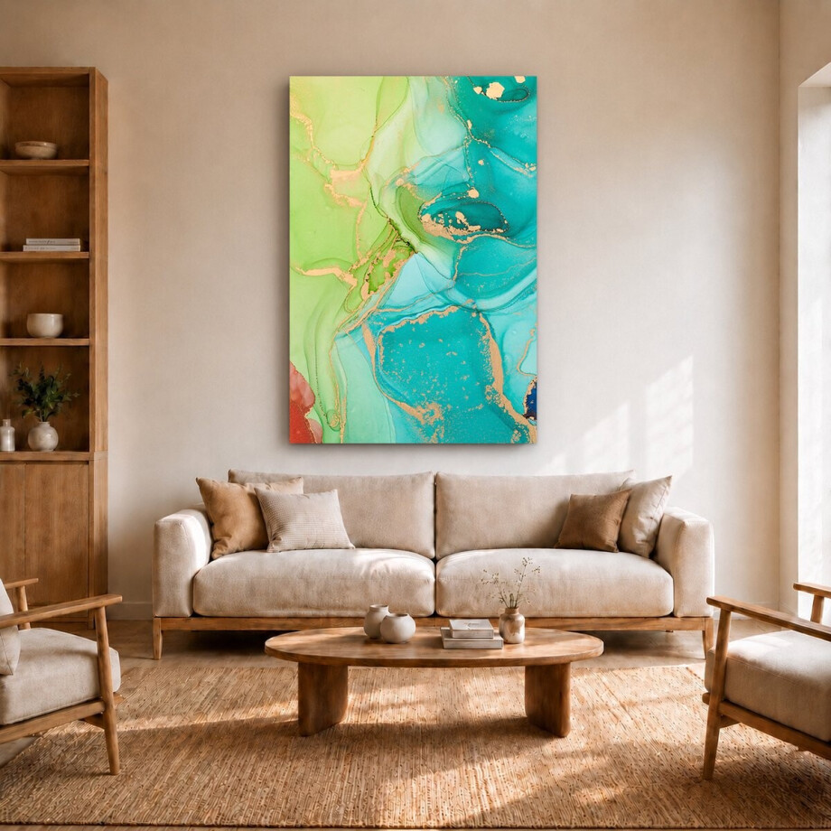 Artaza Canvas Schilderij Abstracte Kunst - Kleurrijke Marmer - 120x180 cm - Groot - Wanddecoratie Woonkamer - Schilderijen - Muurdecoratie afbeelding 1