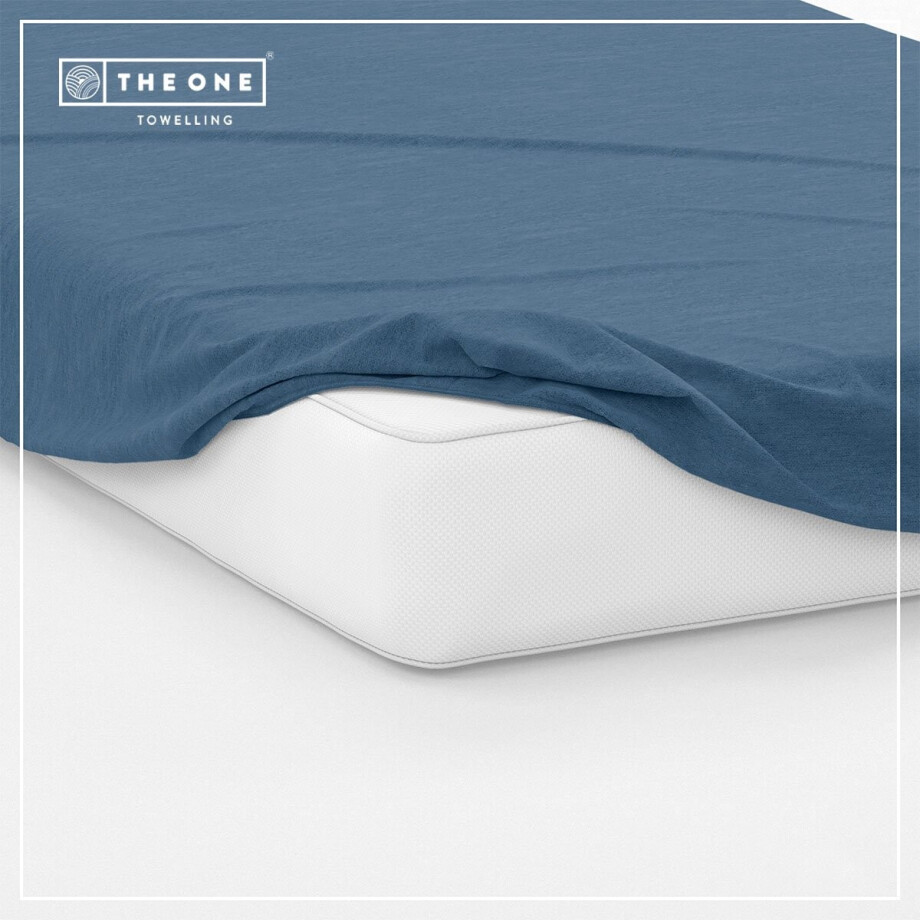 The One Bedding Hoeslaken - 160 x 220 cm - Lits jumeaux - Katoen/Satijn - Indigo blauw afbeelding 1