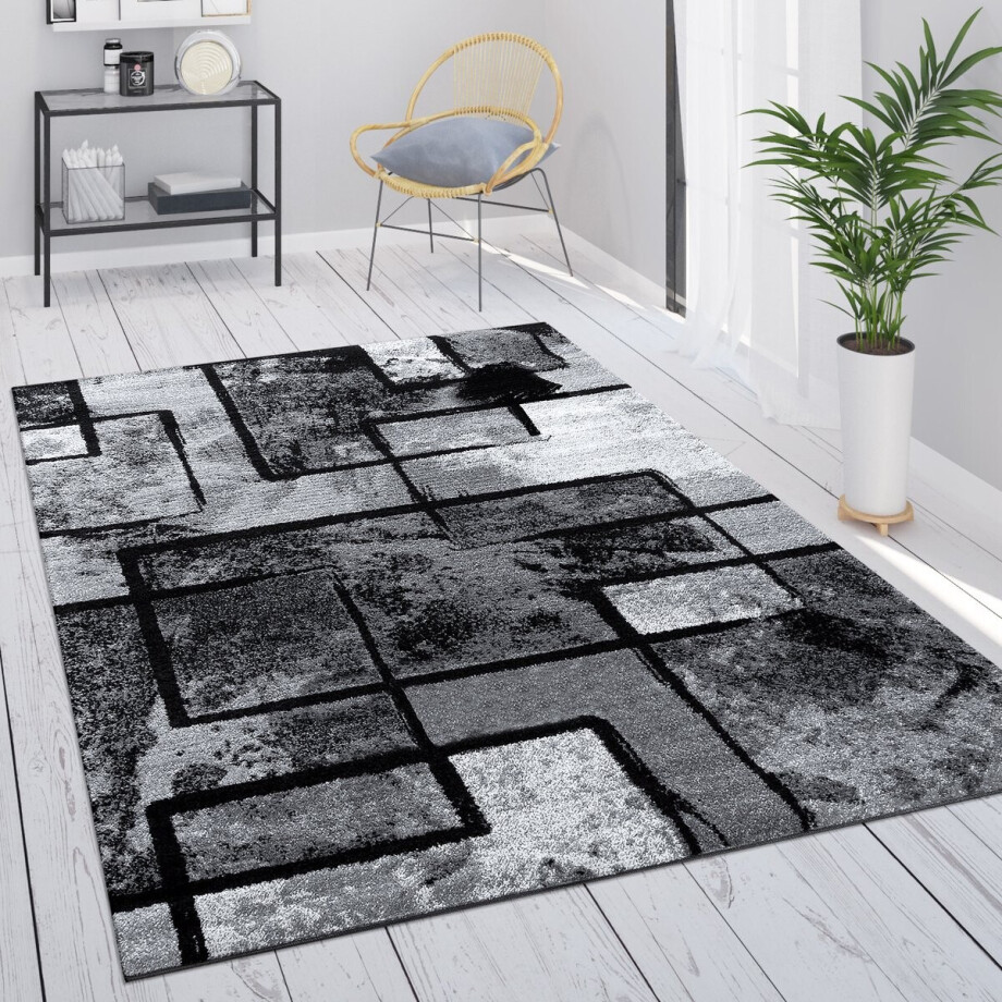 Paco Home Vloerkleed Grijs Woonkamer Vintage Laagpolig Geometrisch Abstract Patroon 60x100 cm afbeelding 1