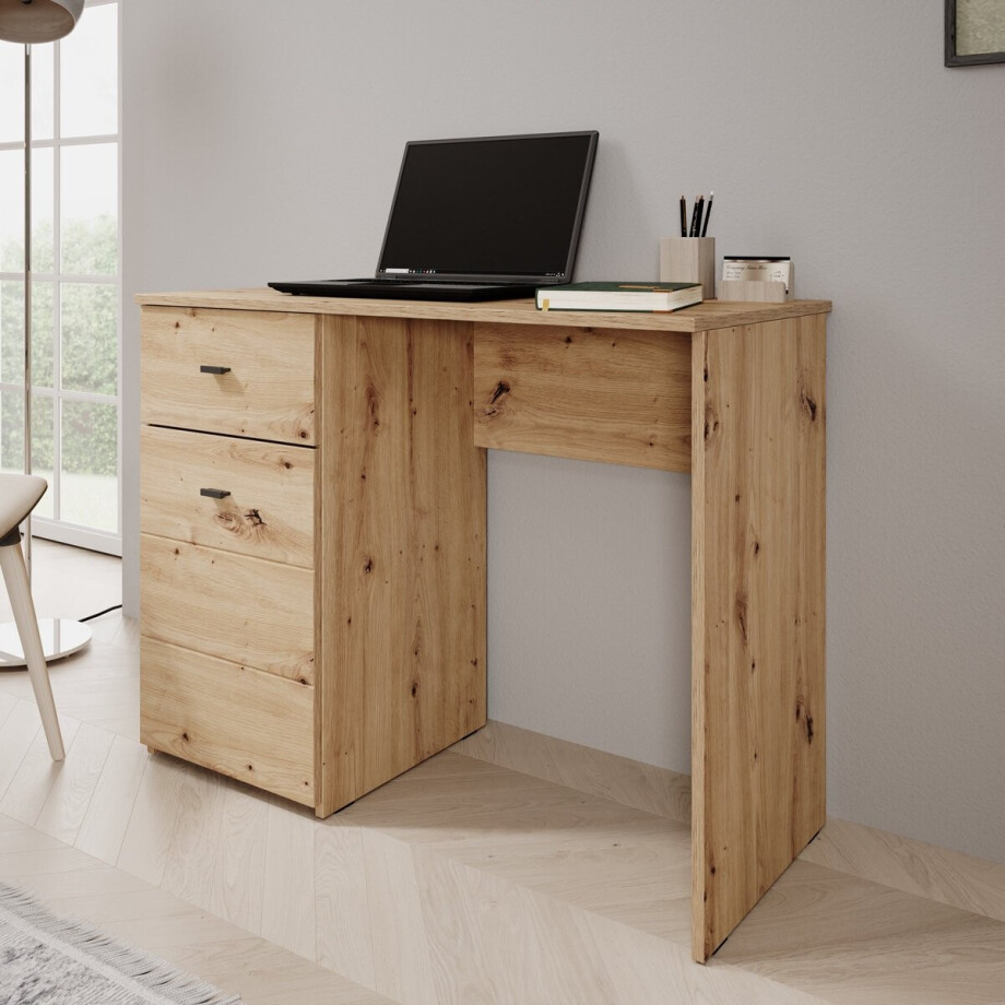 Meubella - Denso - Bureau - Eikenpatroon - 98x45x74 cm Meubella - Denso - Bureau - Eikenpatroon - 98x45x74 cm afbeelding 1