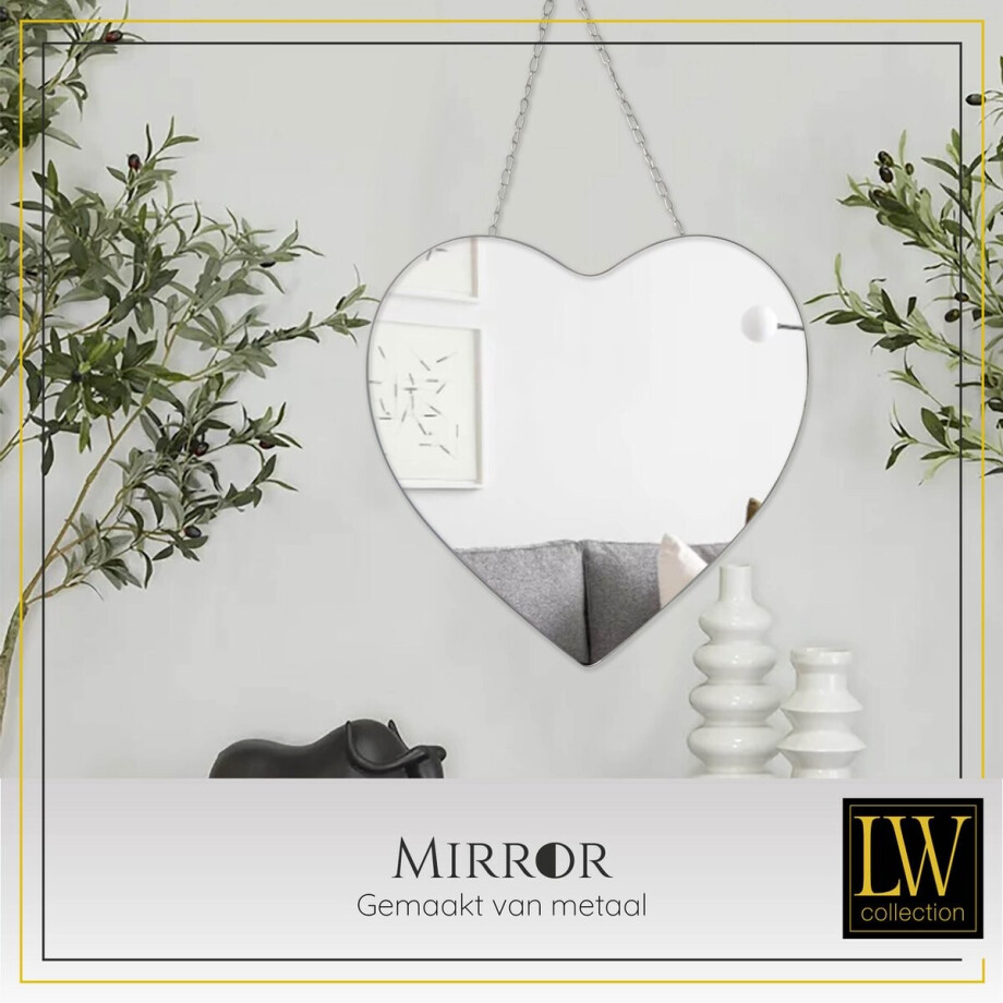 LW Collection wandspiegel hartje zilver met touw 40x61 cm metaal- hart spiegel muur - industrieel - woonkamer gang - badkamerspiegel - muurspiegel slaapkamer zilveren rand - hangspiegel met luxe design LW Collection wandspiegel hartje zilver met touw 40x61 cm metaal- hart spiegel muur - industrieel - woonkamer gang - badkamerspiegel - muurspiegel slaapkamer zilveren rand - hangspiegel met luxe design afbeelding 1