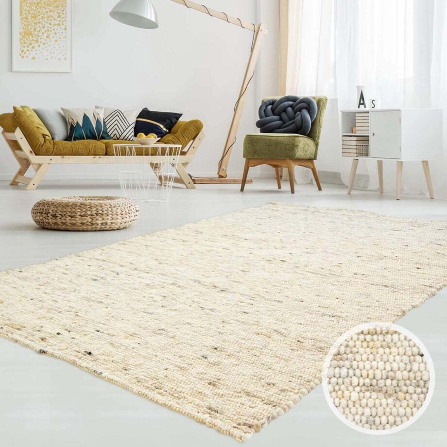 Wollen vloerkleed handweef Ylva - beige 200x240 cm Wollen vloerkleed handweef Ylva - beige 200x240 cm afbeelding 1