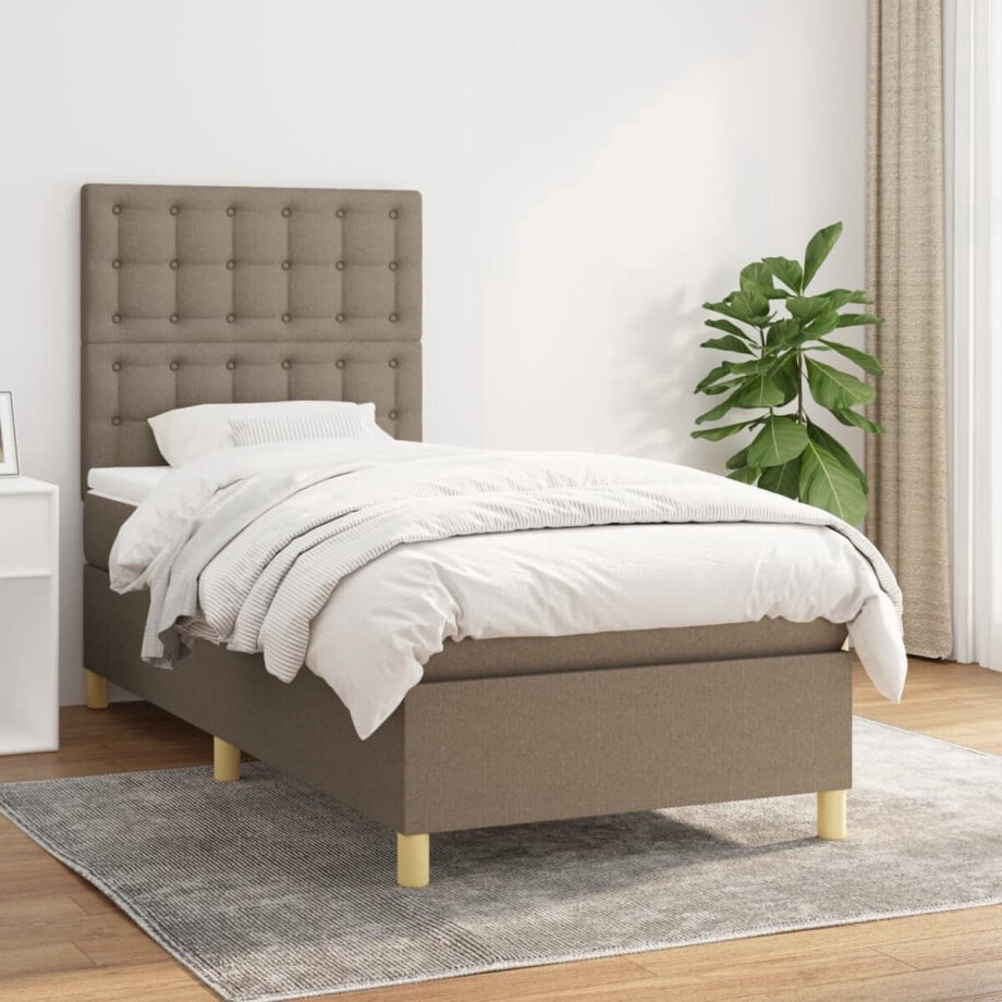 vidaXL Boxsprings - Boxspringbed - Boxspring met matras stof taupe 100x200 cm - Slaapkamer Meubilair - Tweepersoons Bed - Taupe Bed vidaXL Boxsprings - Boxspringbed - Boxspring met matras stof taupe 100x200 cm - Slaapkamer Meubilair - Tweepersoons Bed - Taupe Bed afbeelding 1