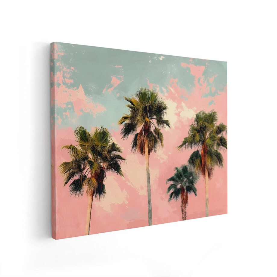 Artaza Canvas Schilderij Palmbomen - 50x40 cm - Wanddecoratie Boho - Muurdecoratie Tropisch - Decoratie Natuur - Roze afbeelding 1