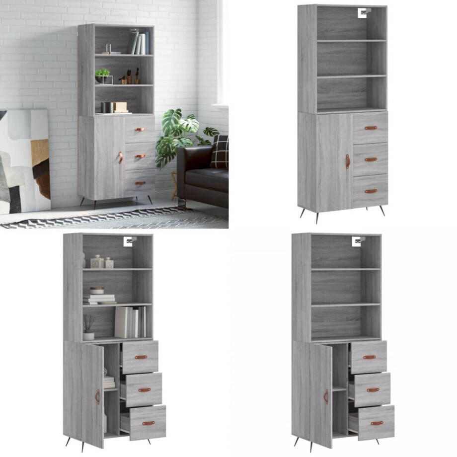 vidaXL Hoge kast 69,5x34x180 cm bewerkt hout grijs sonoma eikenkleurig - Hoge Kast - Hoge Kasten - Dressoir - Buffetkast afbeelding 1