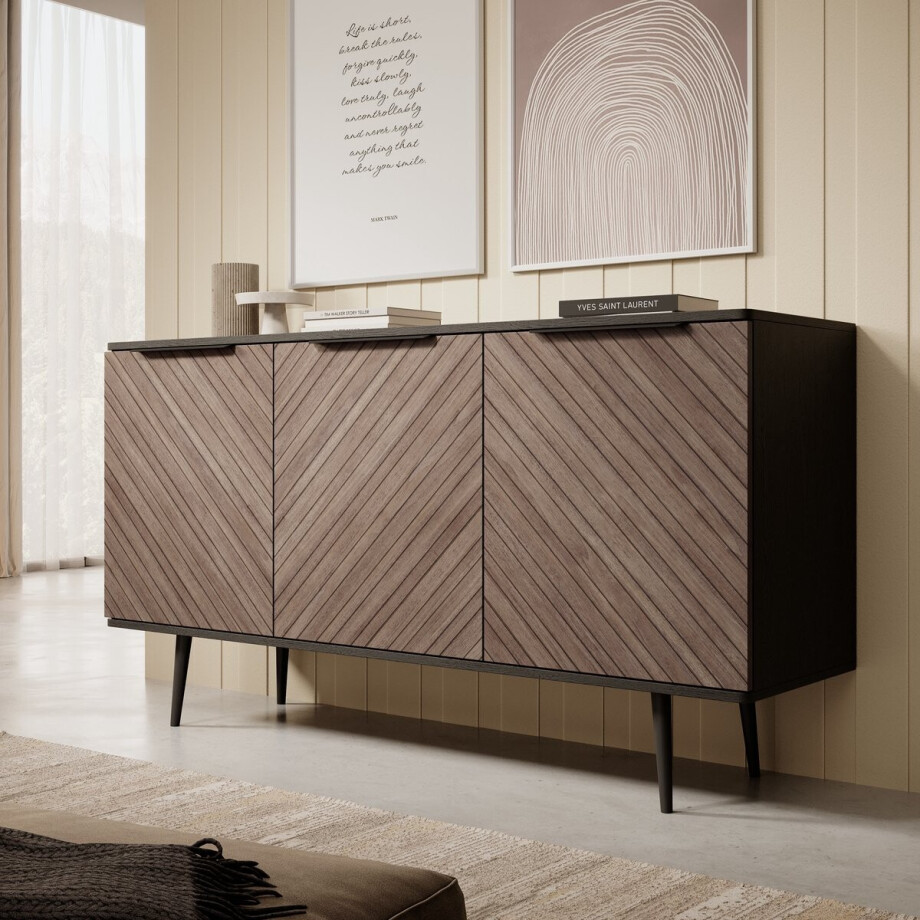 Meubella - Dressoir Pedro - Donker eiken - Zwart eiken - 150 cm afbeelding 1