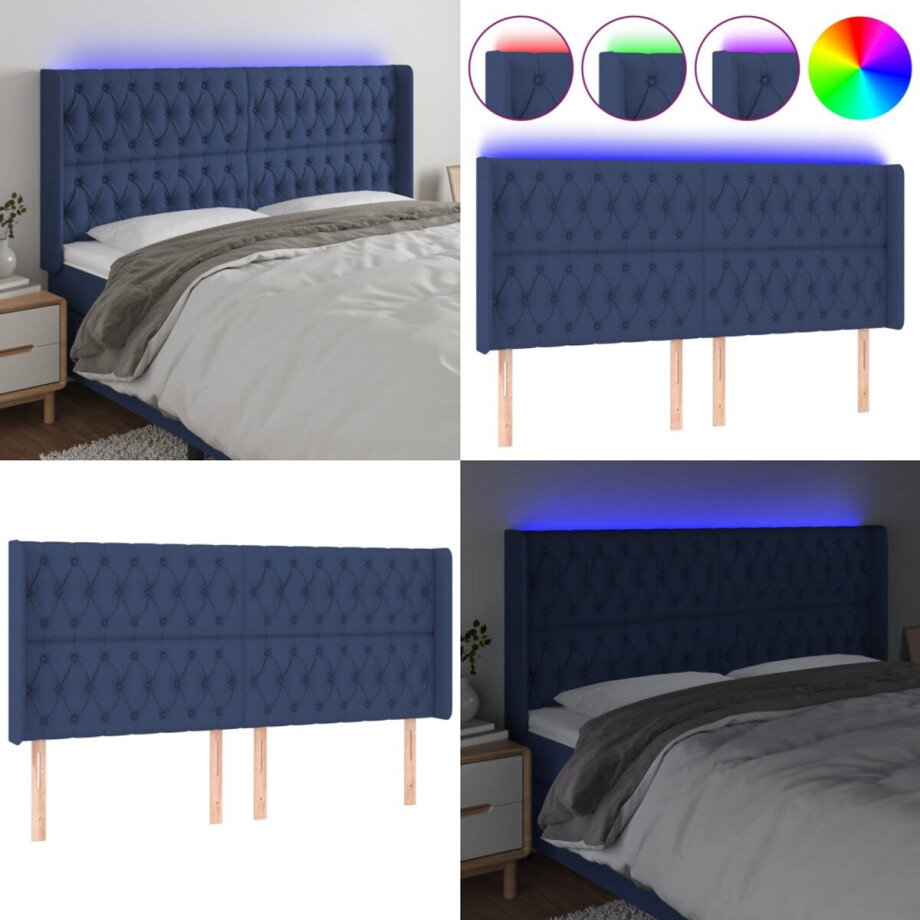 vidaXL Hoofdbord LED 203x16x118/128 cm stof blauw - Hoofdbord - Hoofdborden - Hoofdeinde - Houten Hoofdbord vidaXL Hoofdbord LED 203x16x118/128 cm stof blauw - Hoofdbord - Hoofdborden - Hoofdeinde - Houten Hoofdbord afbeelding 1