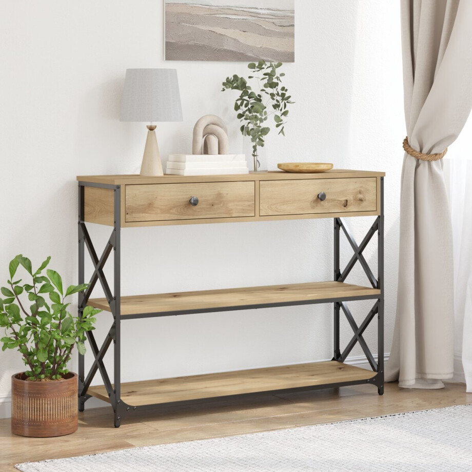 vidaXL - Console - Tafel - Artisan - Eik - 100x28x75 - cm - Geengineerd - Hout - & - Staal afbeelding 1