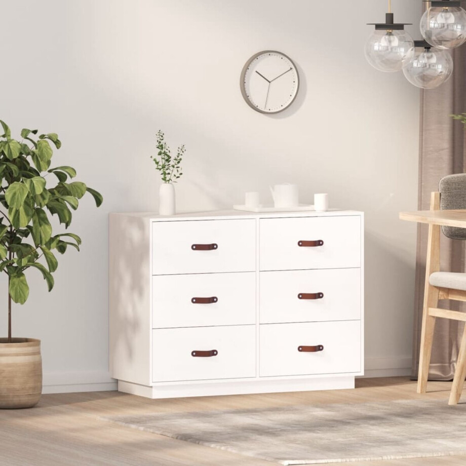 vidaXL Grenenhouten Dressoir - Dressoir - Dressoir 100x40x75 cm massief grenenhout wit - Vintage Dressoir - Salontafel - Tv Stand vidaXL Grenenhouten Dressoir - Dressoir - Dressoir 100x40x75 cm massief grenenhout wit - Vintage Dressoir - Salontafel - Tv Stand afbeelding 1
