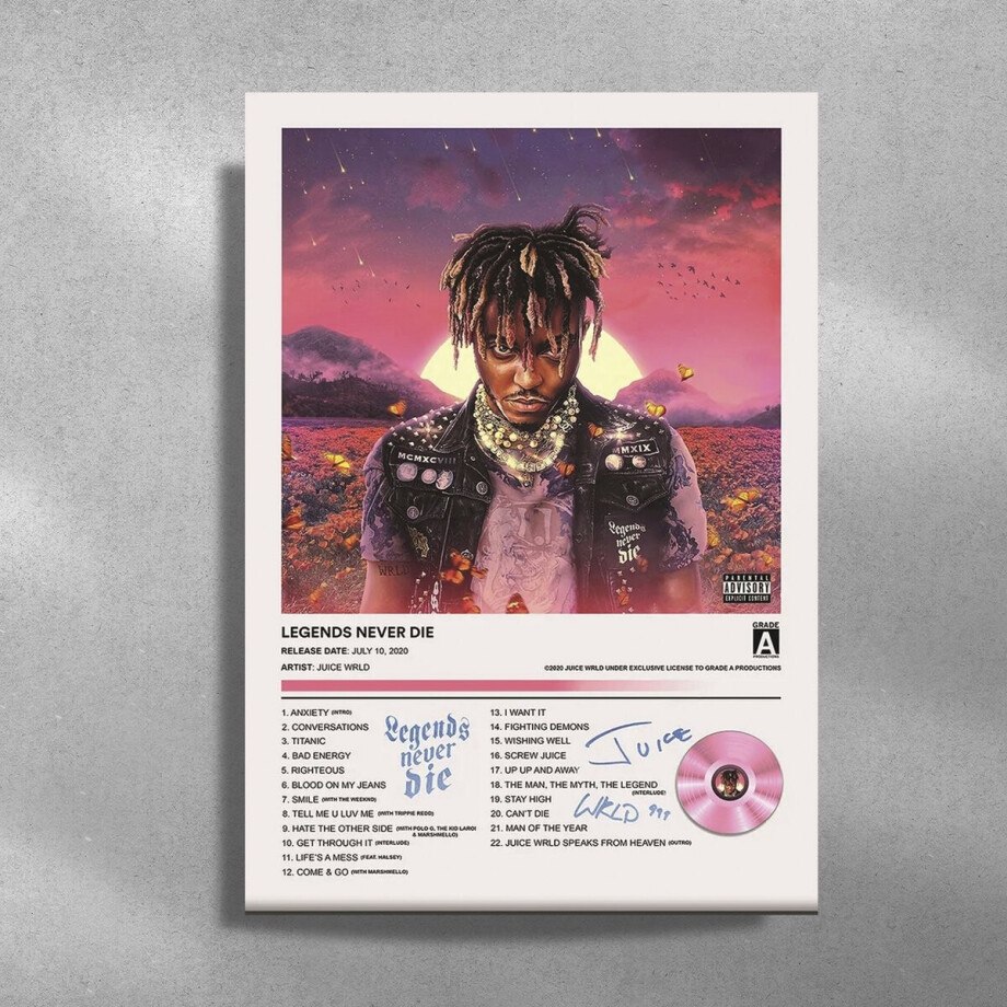 Juice Wrld - Legends never die - album cover - metalen poster - 30x40cm Juice Wrld - Legends never die - album cover - metalen poster - 30x40cm afbeelding 1