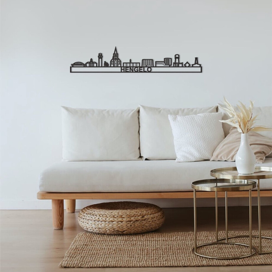 Skyline Hengelo Zwart Mdf 90 Cm Wanddecoratie Voor Aan De Muur Met Tekst City Shapes afbeelding 1