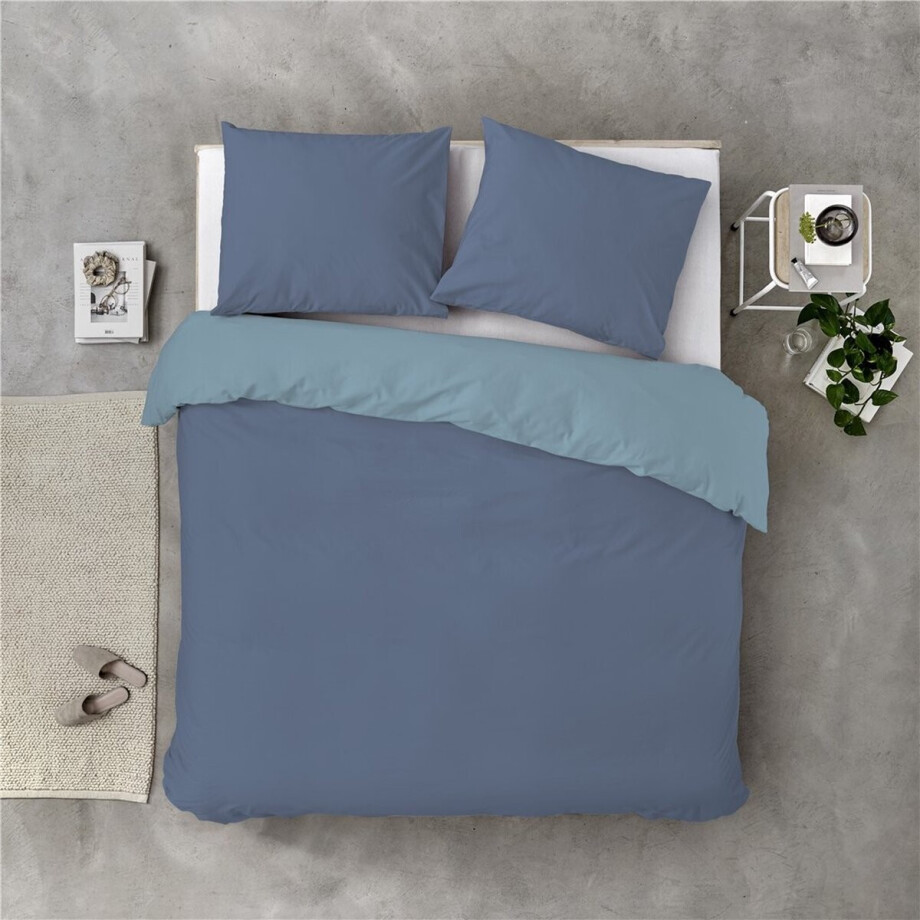 Byrklund Dekbedovertrek Side Way - 135x200 - 100% Katoen - Donker Blauw / Blauw afbeelding 1