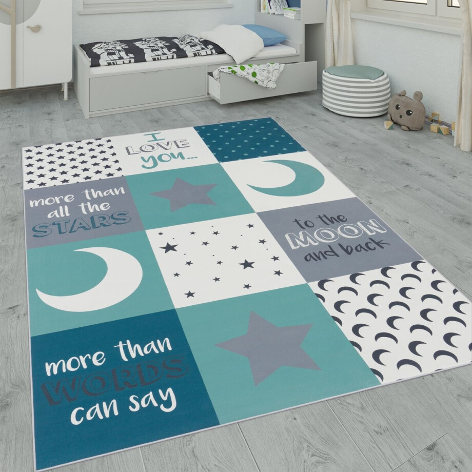 Paco Home Kindervloerkleed, Kindertijd Met Ster, Maan En Ruitmotieven 180x280 cm Paco Home Kindervloerkleed, Kindertijd Met Ster, Maan En Ruitmotieven 180x280 cm afbeelding 1