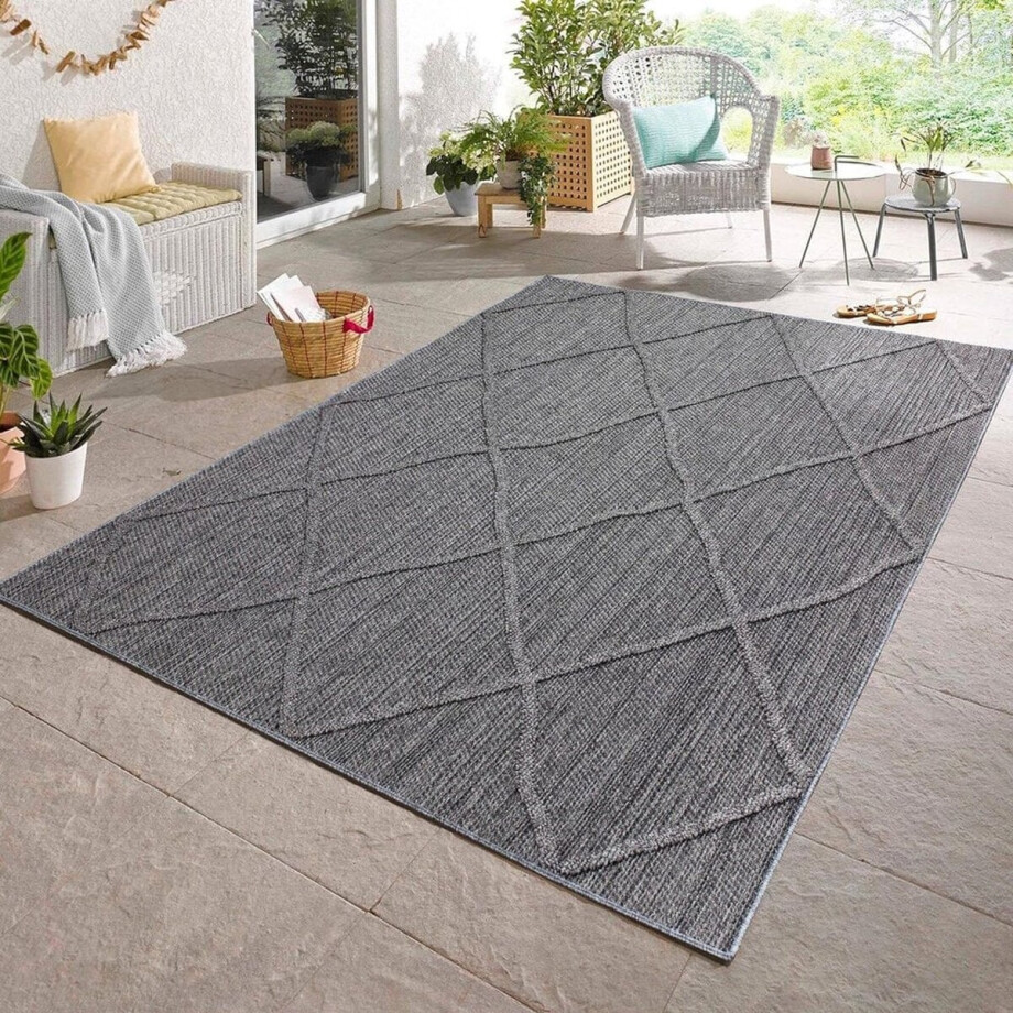 Flycarpets Tenedo Grijs Buitenkleed - Vloerkleed, Laagpolig Tuinkleed / Tuintapijt / Buitentapijt - 80x150 cm afbeelding 1