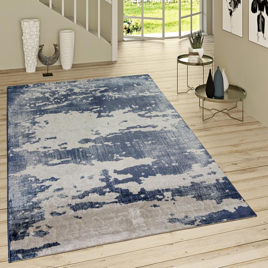 Paco Home Laagpolig Vloerkleed Used-Look Decoratief Patroon Jeansblauw Modern In Grijs/Blauw 120x170 cm afbeelding 1