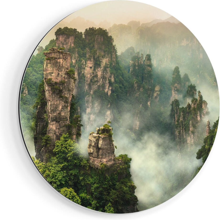 Artaza Dibond Muurcirkel Zhangjiajie Klif Bergen In China - Ø 80 cm - Groot - Wandcirkel - Rond Schilderij - Voor Binnen en Buiten afbeelding 1