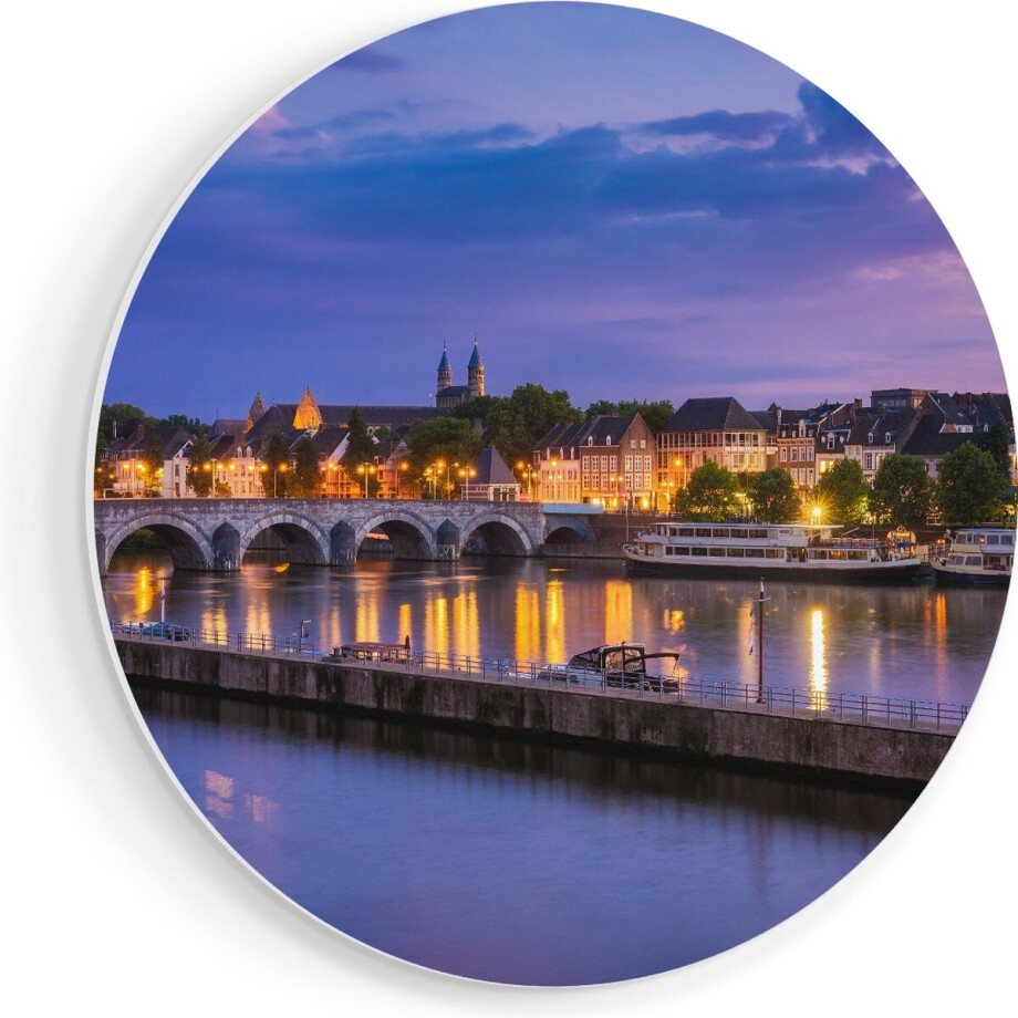 Artaza Forex Muurcirkel Maastricht Maas Rivier bij de Sint Servaasbrug - 80x80 cm - Groot - Wandcirkel - Rond Schilderij - Wanddecoratie Cirkel afbeelding 1