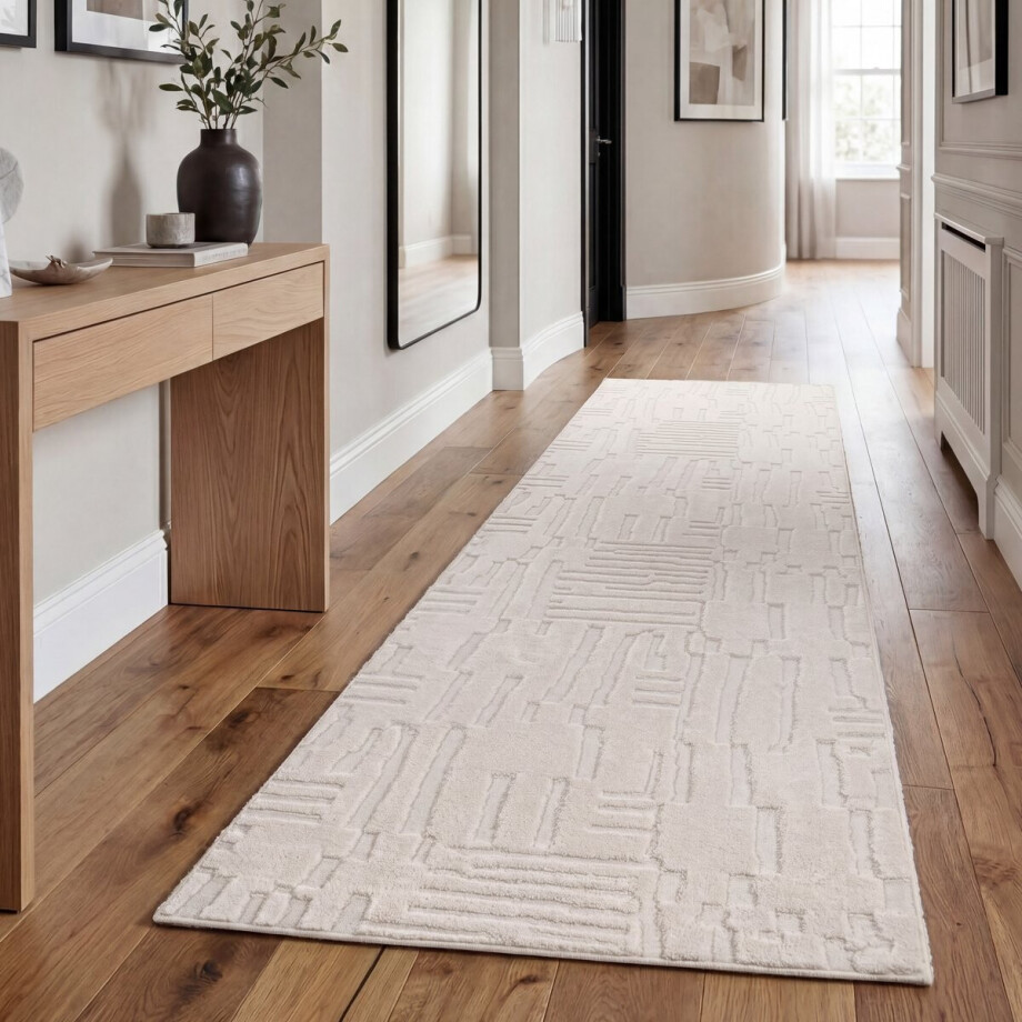 Paco Home Vloerkleed Woonkamer Hoogpolig Scandinavisch Boho Geometrisch Abstract Wasbaar Crème 80x150 cm afbeelding 1