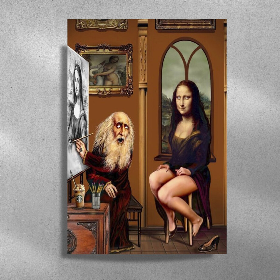 Mona Lisa humor - Metalen luxe poster - 40x60cm Mona Lisa humor - Metalen luxe poster - 40x60cm afbeelding 1