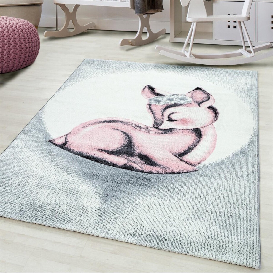 KIDS KINDERKAMER ROZE - GRIJS VLOERKLEED Bambi Hert afbeelding 1