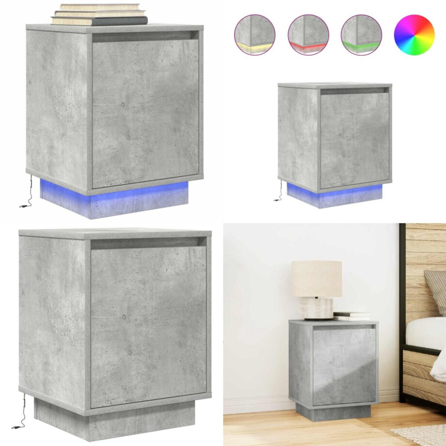 vidaXL Nachtkastje met LED-verlichting 38x34x50 cm betongrijs - Nachtkastje - Nachtkastjes -nachtkastje - Nachtkastje afbeelding 1