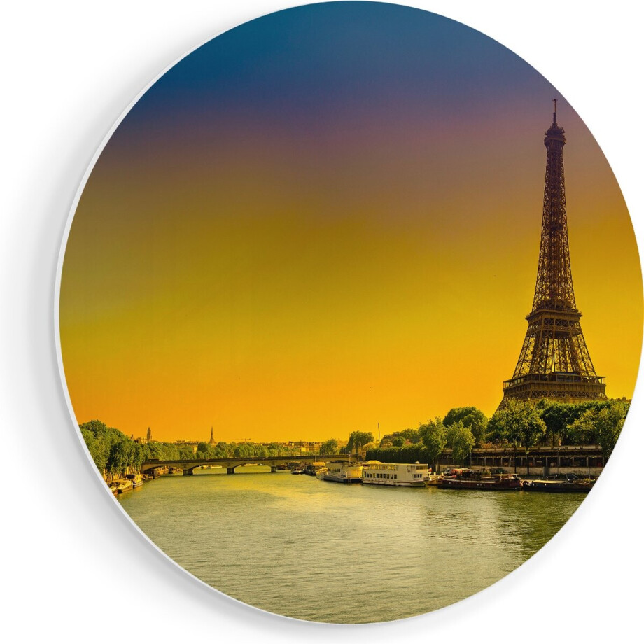 Artaza Forex Muurcirkel Eiffeltoren In Parijs Tijdens Zonsopgang - 50x50 cm - Klein - Wandcirkel - Rond Schilderij - Muurdecoratie Cirkel afbeelding 1