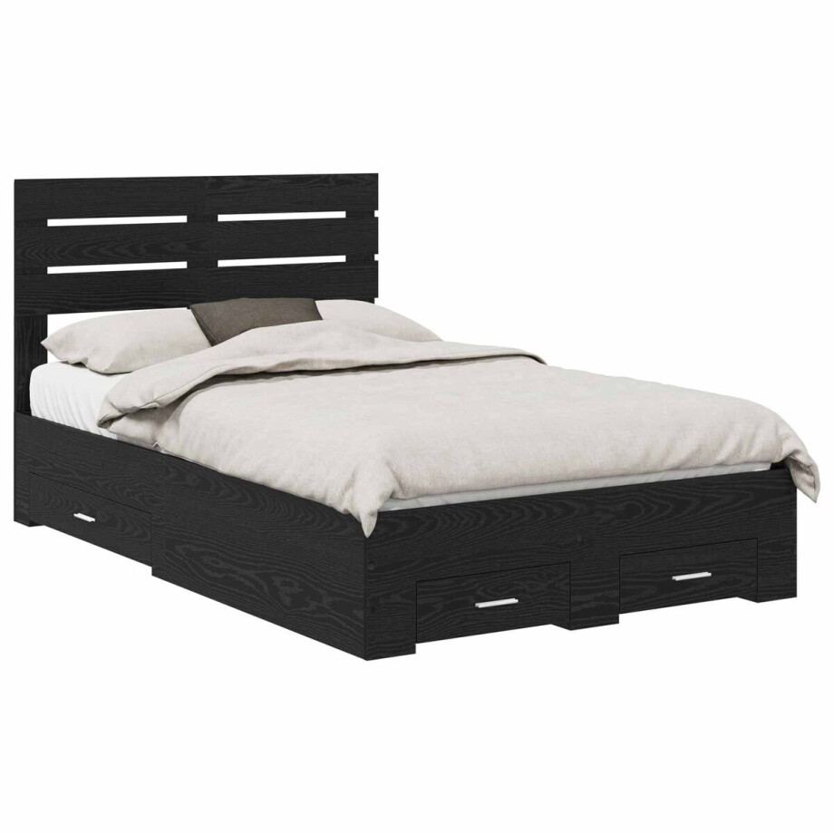 vidaXL - Bedframe - met - lade - Zwart - Eiken - 120 - x - 190 - cm - Bewerkt - hout vidaXL - Bedframe - met - lade - Zwart - Eiken - 120 - x - 190 - cm - Bewerkt - hout afbeelding 1