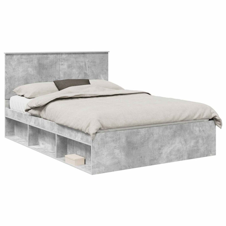 vidaXL - Bedframe - met - hoofdeinde - Beton - 140 - x - 200 - cm - Massief - grenenhout afbeelding 1