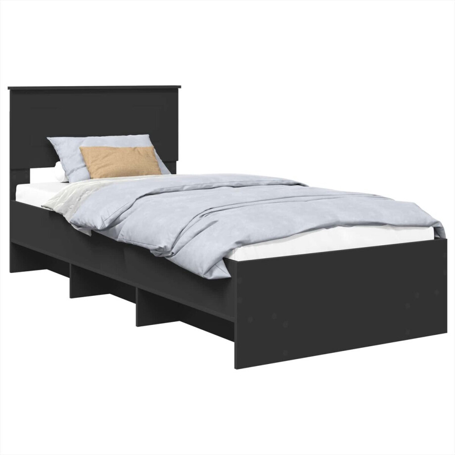 vidaXL - Bedframe - met - hoofdeinde - Zwart - 80 - x - 200 - cm - Bewerkt - hout afbeelding 1