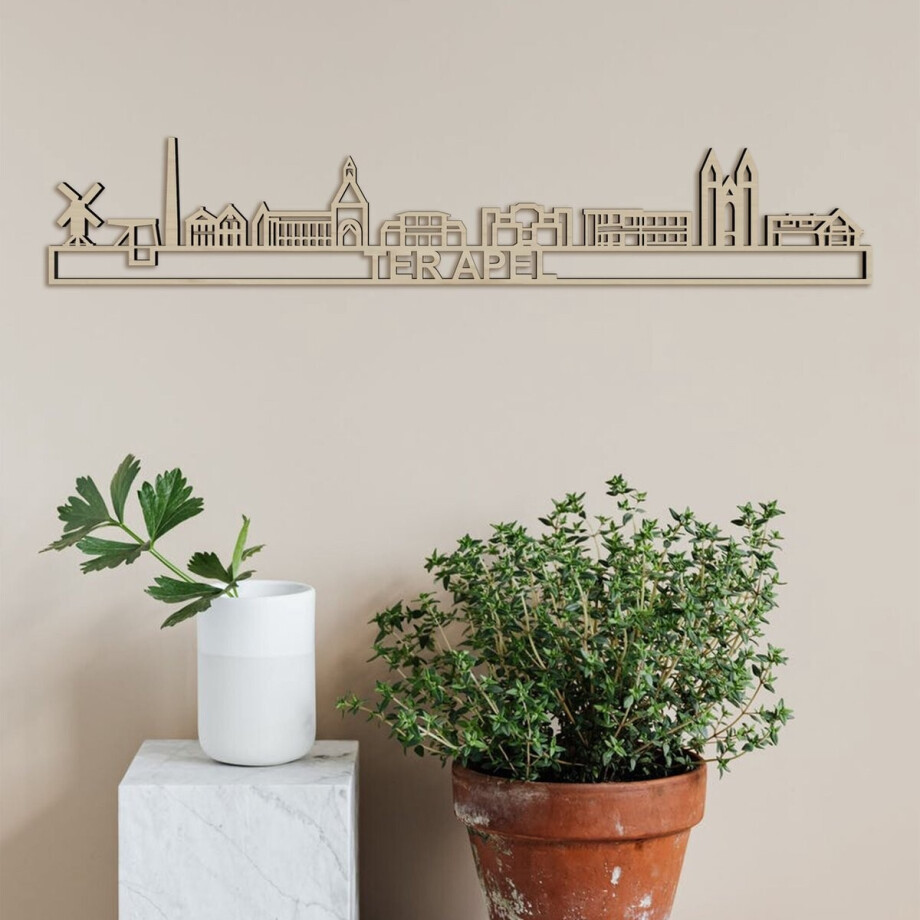 Skyline Ter Apel Populierenhout 90 Cm Wanddecoratie Voor Aan De Muur Met Tekst City Shapes afbeelding 1