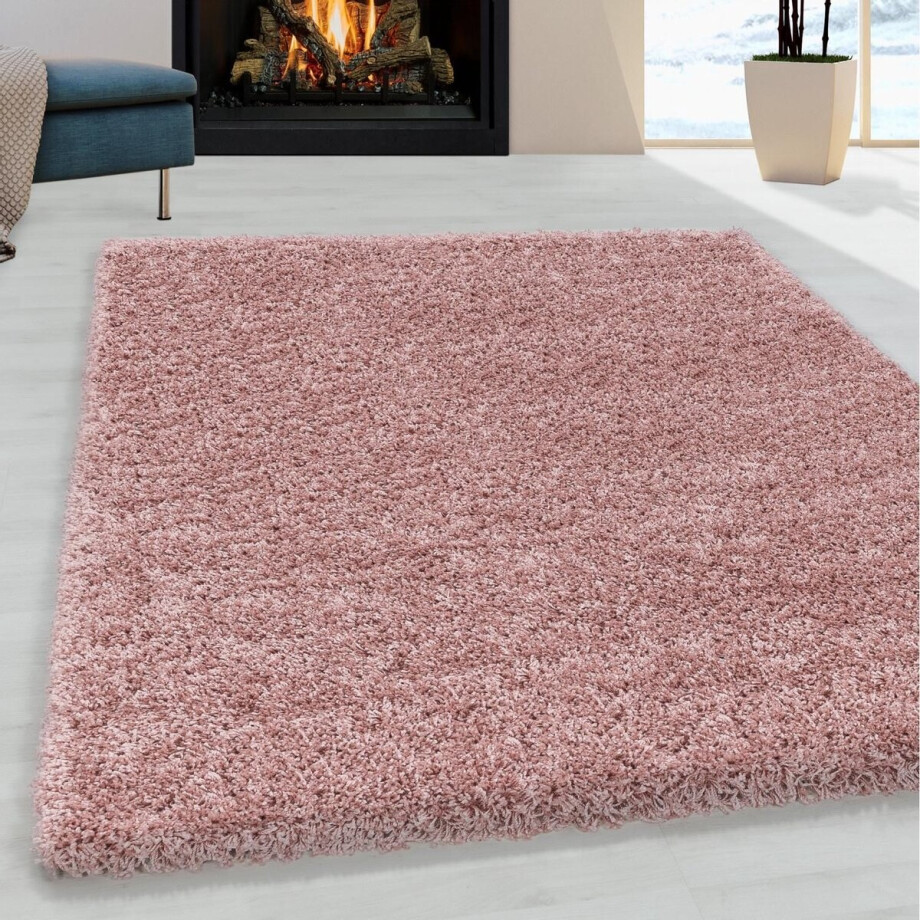 Flycarpets Azure Vloerkleed Roze - Effen - Hoogpolig - 140x200 cm afbeelding 1