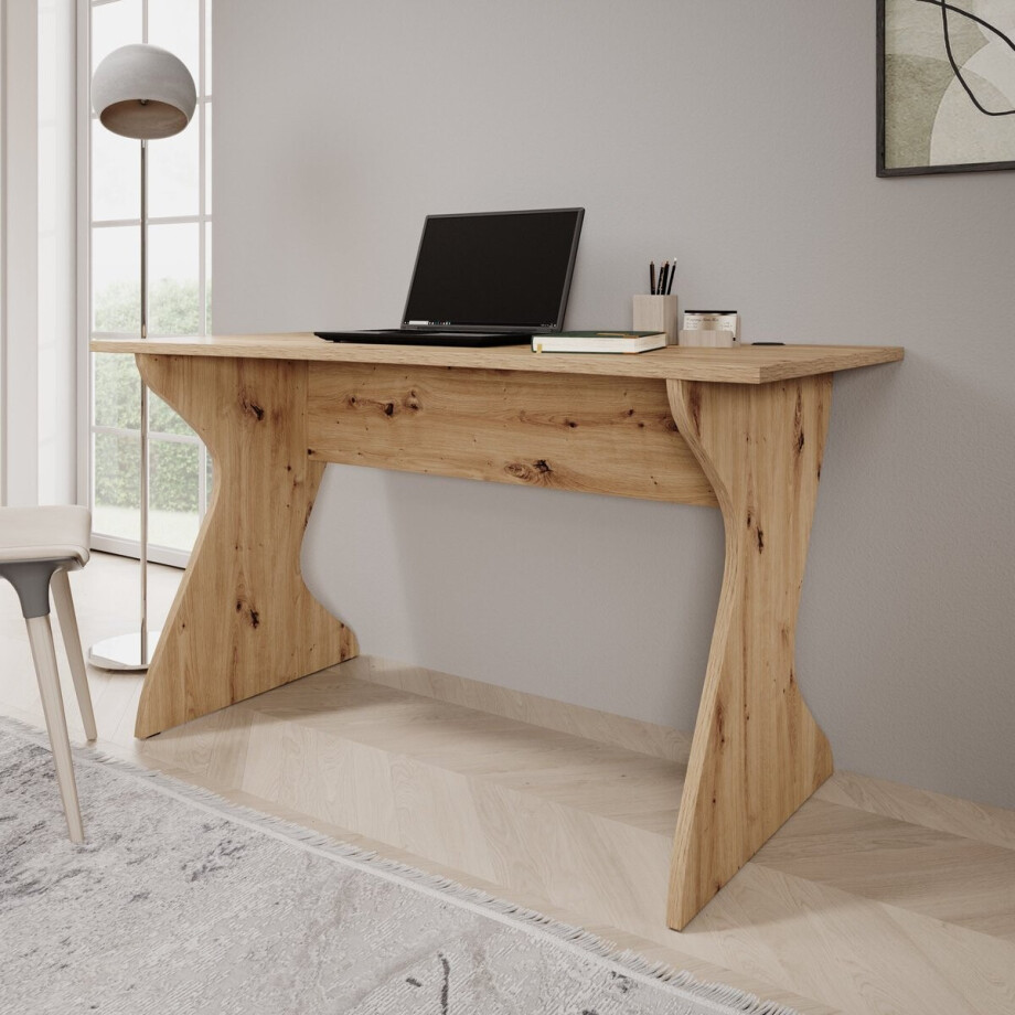 Meubella - Unfold - Bureau - Eikenpatroon - 140x65x76 cm Meubella - Unfold - Bureau - Eikenpatroon - 140x65x76 cm afbeelding 1