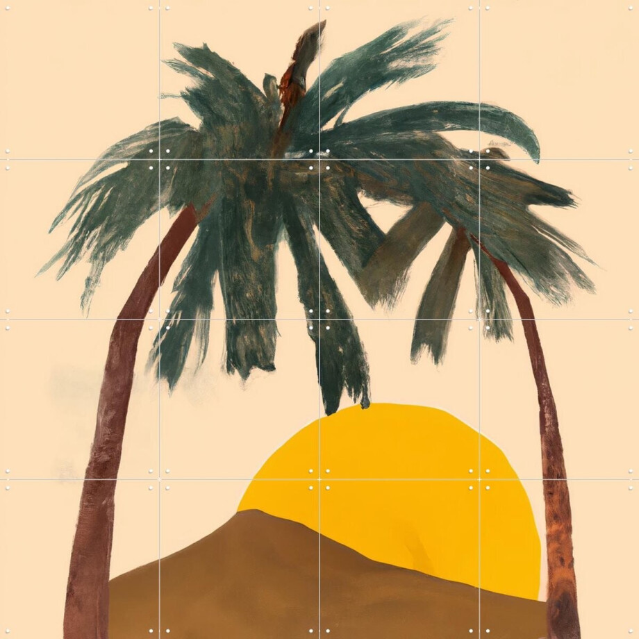 IXXI Archy Palms, Interiorisla - 80 x 80 cm - Grote wanddecoratie en posters - Kwaststreken, Strandhuis, Gang, Woonkamer, Zon, Palmbomen, Tropisch afbeelding 1