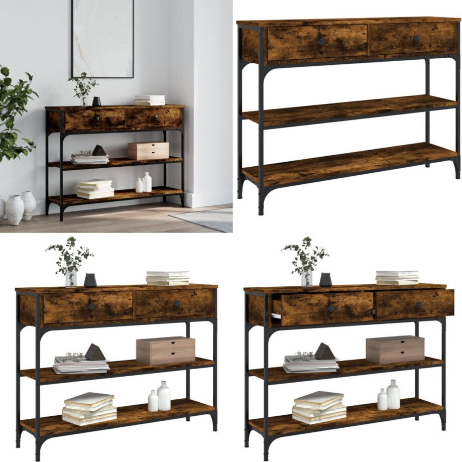 vidaXL Wandtafel 100x25x75 cm bewerkt hout gerookt eikenkleurig - Wandtafel - Wandtafels - Bijzettafel - Console Tafel vidaXL Wandtafel 100x25x75 cm bewerkt hout gerookt eikenkleurig - Wandtafel - Wandtafels - Bijzettafel - Console Tafel afbeelding 1