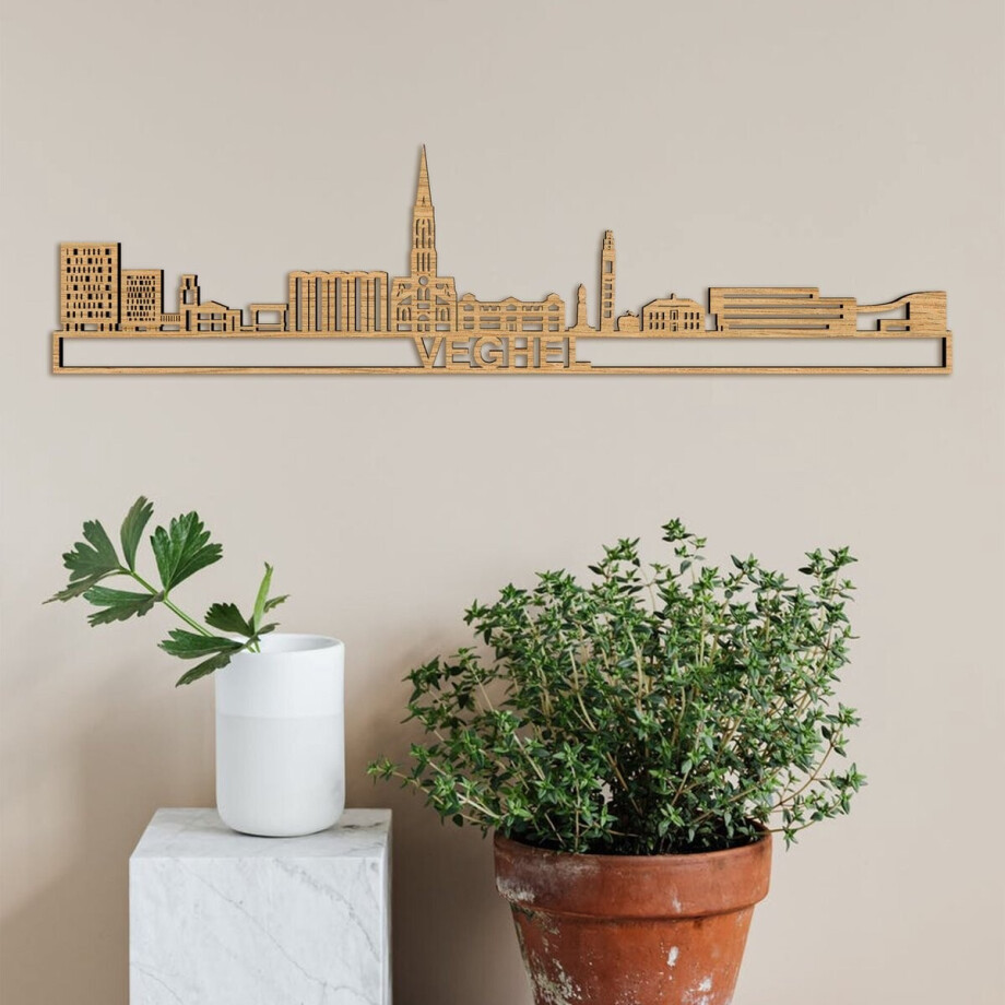 Skyline Veghel (mini) Eikenhout Wanddecoratie Voor Aan De Muur Met Tekst City Shapes afbeelding 1