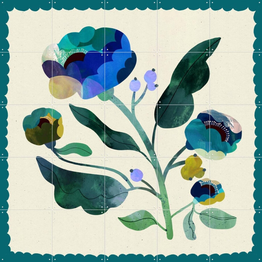 IXXI Deep Teal Flower, Lena Addink - 100 x 100 cm - Gratis ophangtool - Grote wanddecoratie en posters - Illustraties, Speels, Slaapkamer, Woonkamer IXXI Deep Teal Flower, Lena Addink - 100 x 100 cm - Gratis ophangtool - Grote wanddecoratie en posters - Illustraties, Speels, Slaapkamer, Woonkamer afbeelding 1