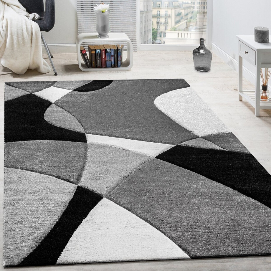 Flycarpets Diamesa Modern Vloerkleed - Grijs / Zwart / Wit - 80x150 cm - Laagpolig Tapijt Loper Flycarpets Diamesa Modern Vloerkleed - Grijs / Zwart / Wit - 80x150 cm - Laagpolig Tapijt Loper afbeelding 1