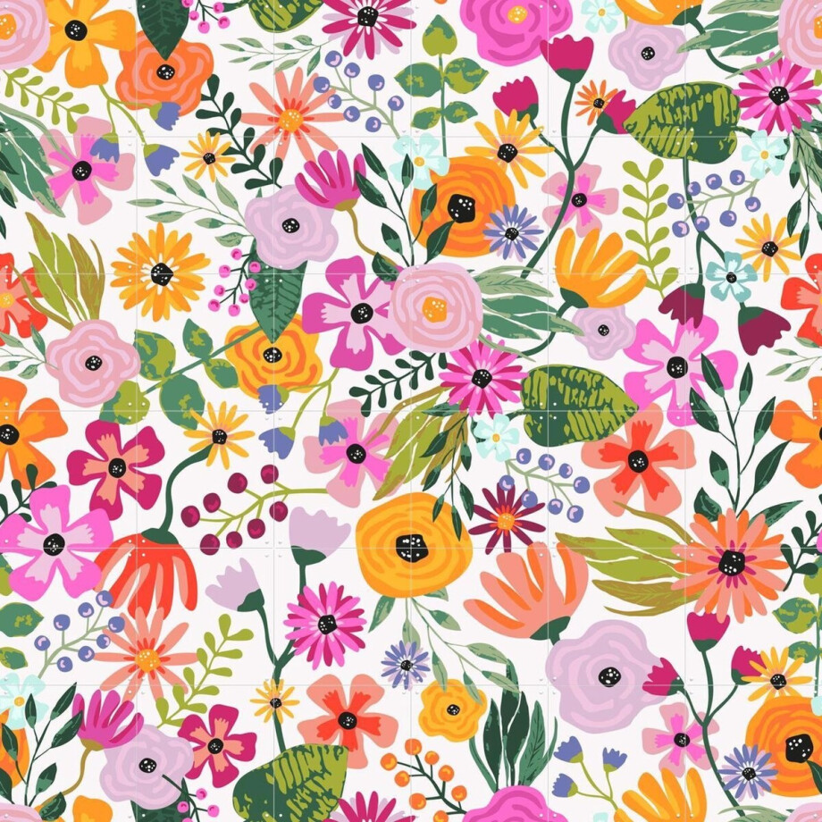IXXI Floral Garden Pattern, Palmartprints - 120 x 120 cm - Gratis ophangtool - Grote wanddecoratie en posters - Kleurrijk, Eetkamer, Woonkamer afbeelding 1