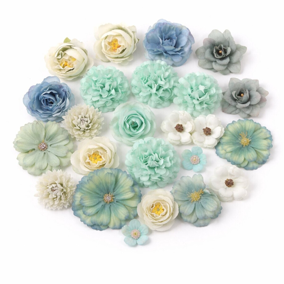 Mini Kunstbloemen - 20 Stuks - Groenblauw Mix - Voor Knutselen & Decoratie - Kasey afbeelding 1