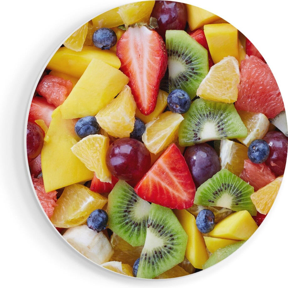 Artaza Forex Muurcirkel Diverse Kleurrijke Fruit Achtergrond - 90x90 cm - Groot - Wandcirkel - Rond Schilderij - Muurdecoratie Cirkel afbeelding 1