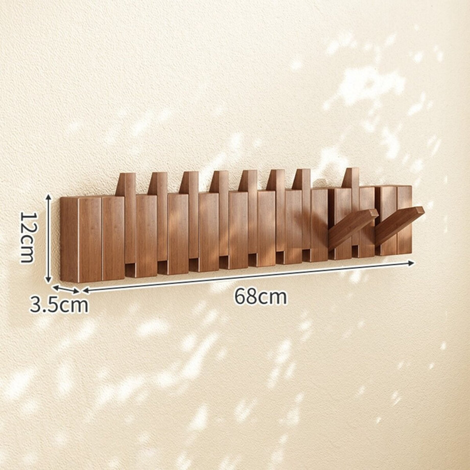 Telestore - Piano kapstok - Stijlvolle Wandkapstok met Inklapbare Haken – Ruimtebesparend & Elegant - 10 haken - Walnoot hout afbeelding 1