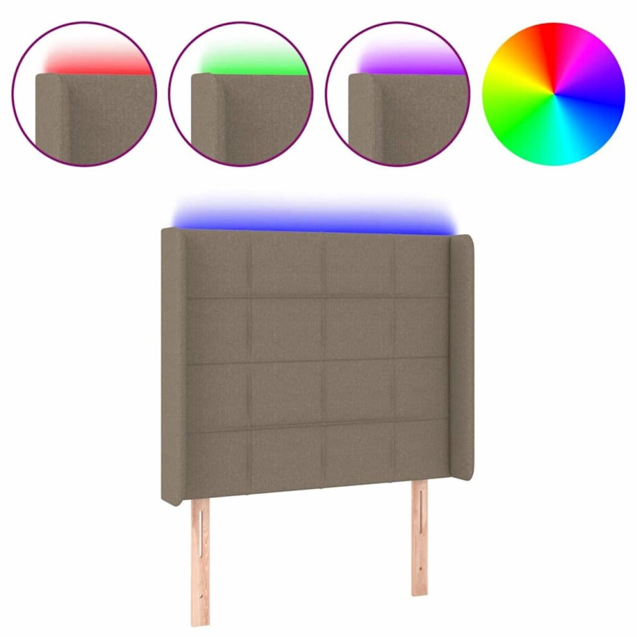 vidaXL - Hoofdbord - LED - 83x16x118/128 - cm - stof - taupe afbeelding 1
